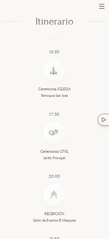 Invitación digital interactiva vista previa del itinerario
